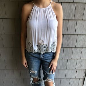 White eyelet cut out halter neck top